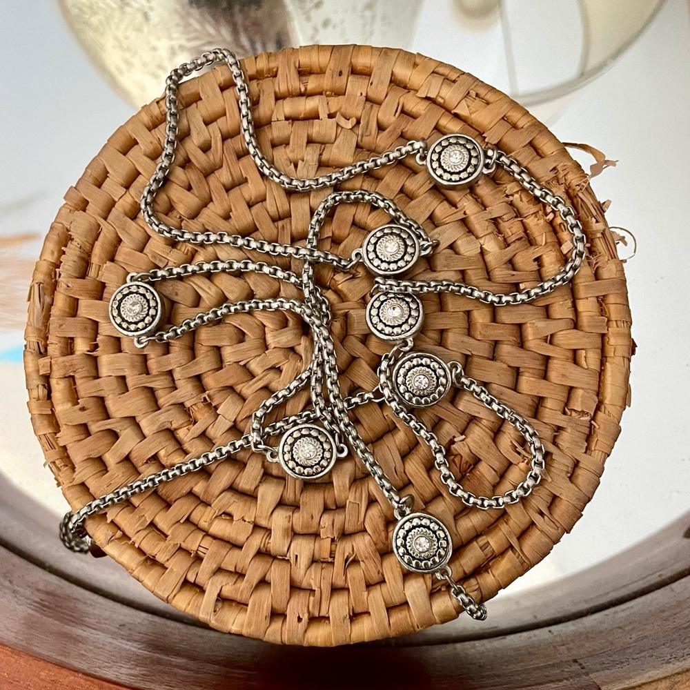 Silver toned Twinkle Star Rhinestone long necklace Classic Holiday